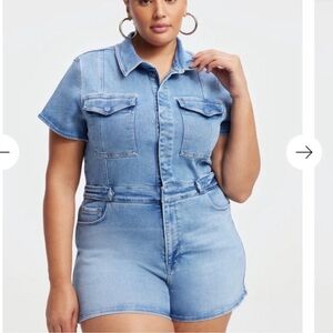 Good American Cotton Blend Fit For Success Short Stretchy Denim Jumpsuit NWT 5X